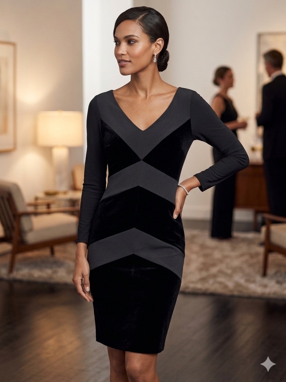 Lauren Ralph Lauren Womens Jersey And Velvet Cocktail Dress Black Size 12
